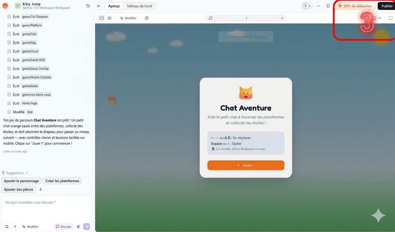 Capture d'écran annotée : Cliquer sur Publier (1er clic)